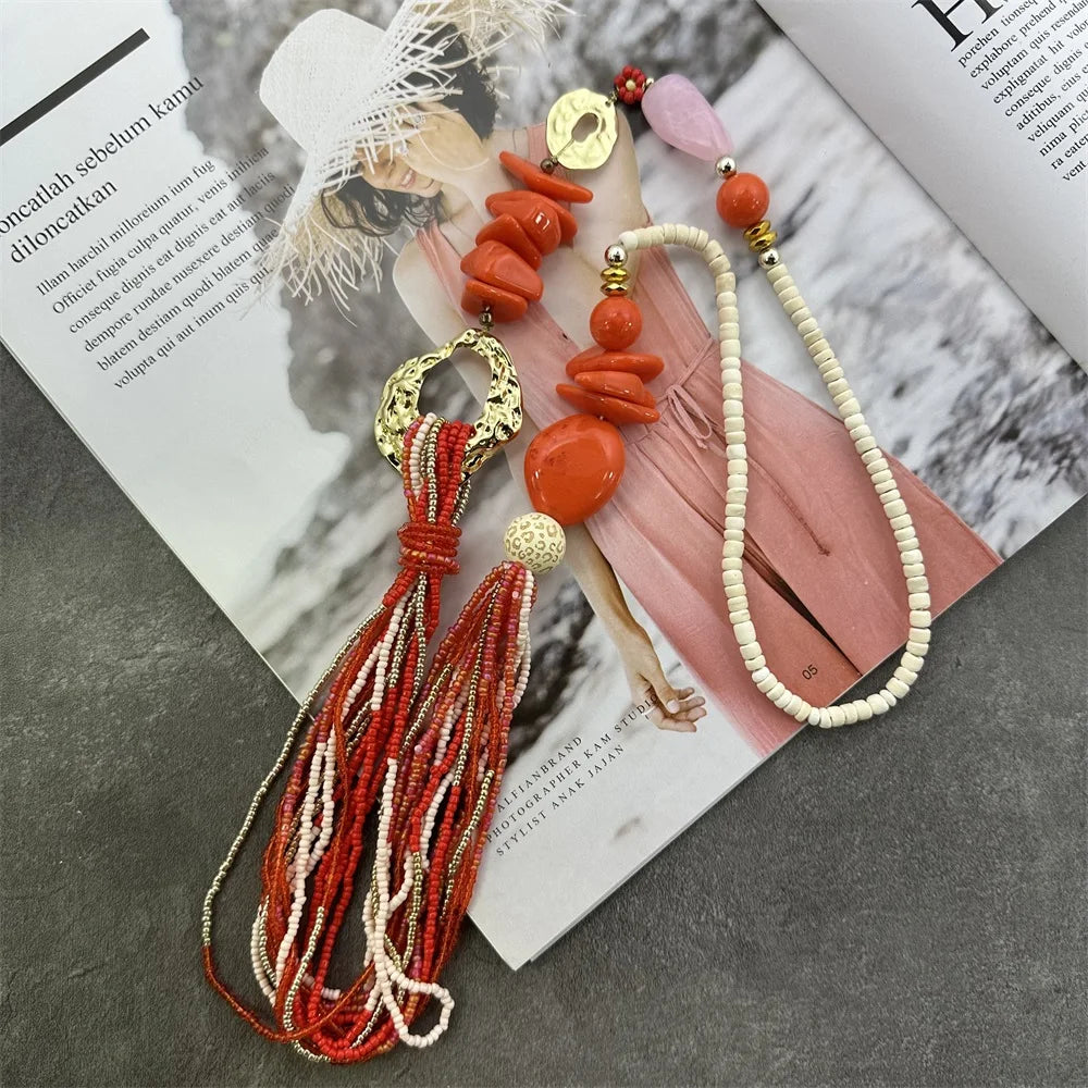 Long Fashion Bohemian Handmade Layer Beaded Necklace For Women Glass Seed Bead Collar Statement Necklace Maxi Jewelry