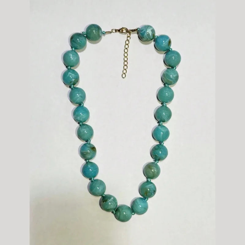 Bohemian Style Handmade Women's Beaded Necklace - Round Resin Cloud Beads on Cord M587