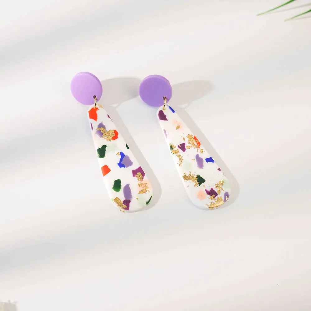 Bohemian Geometric Long Oval Shape Drops Earrings Colorful Printing Polymer Clay Dangle Earrings for Women Jewelry Party Gifts
