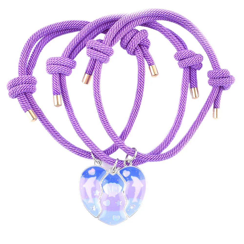 2/3Pcs Heart-shaped Stitching Bracelet Magnet Pendant BFF Friendship Handmade Weaved Jewelry Birthday Gifts for Kids Women 2025
