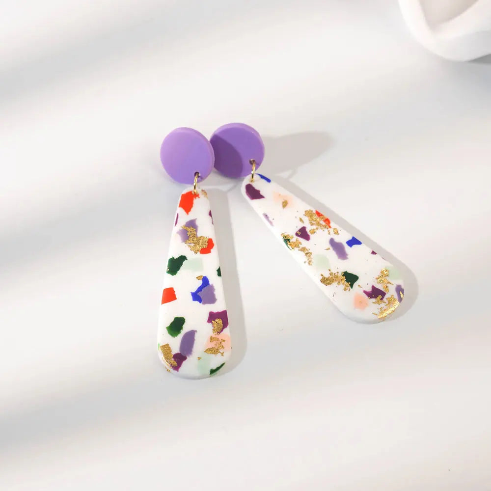 Bohemian Geometric Long Oval Shape Drops Earrings Colorful Printing Polymer Clay Dangle Earrings for Women Jewelry Party Gifts