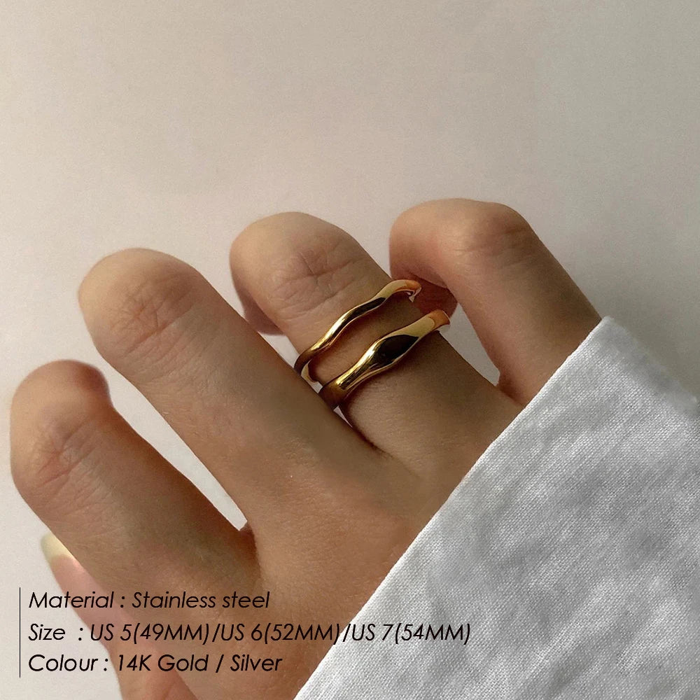 Stainless Steel Ring for Women Irregular Wave Rings Trendy Simple Geometric Handmade Couple Jewelry