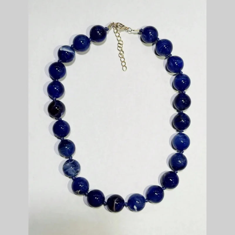 Bohemian Style Handmade Women's Beaded Necklace - Round Resin Cloud Beads on Cord M587