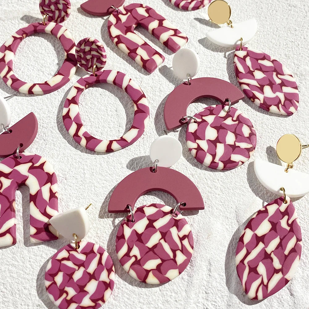 Summer Outdoor Earrings For Women Trendy Warm Color Series Handmade Polymer Clay Geometry Jewelry Party Eardrop INS