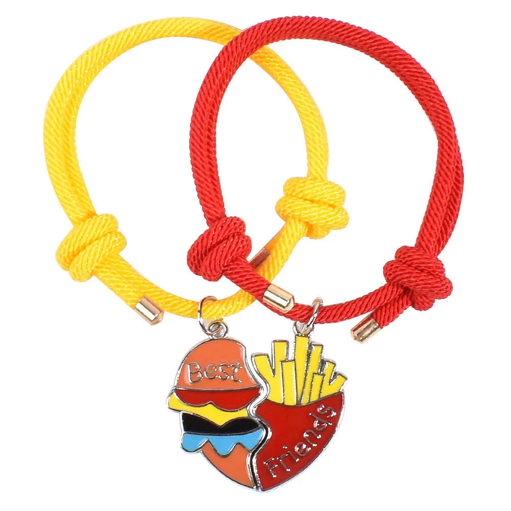 2/3Pcs Heart-shaped Stitching Bracelet Magnet Pendant BFF Friendship Handmade Weaved Jewelry Birthday Gifts for Kids Women 2025