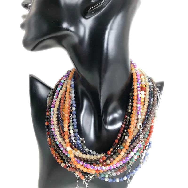 Natural Rose Quartz Agate turquoise Necklaces Women Romantic Elegant Valentine's Day Gift 4mm Round Beads Handmade Choker