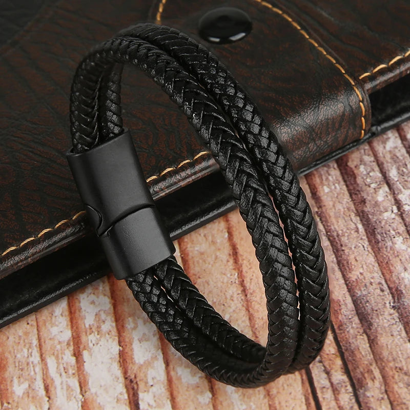 2025 NEW Genuine Leather Bracelets & Bangles for Men Women Double Layer Leather Rope Bracelet Handmade Jewelry Homme Pulseras