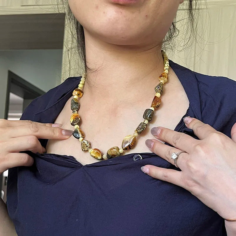 100% Natural Amber Necklace for Unisex New Real Original Handmade Irregular Baltic Amber Jewelry Unique Necklaces Gift
