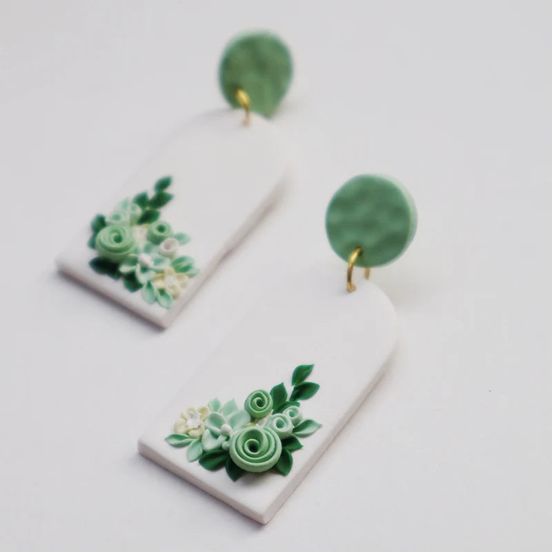 Polymer Clay Drop Earrings for Women Handmade Flowers Pendant Earrings Green Geometry Dangle Earring  Jewelry Christmas Present
