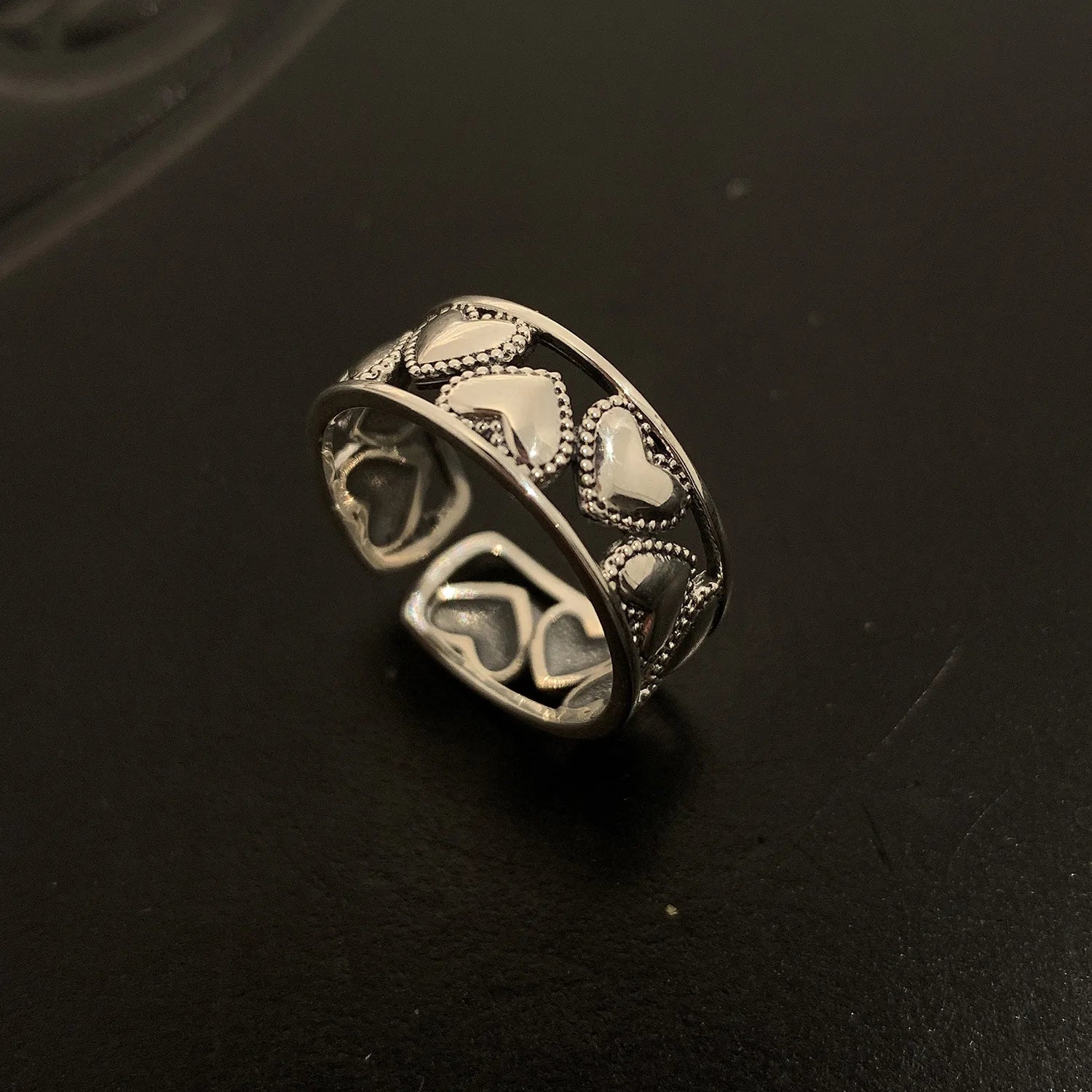 Creative Thai Silver Color Heart Open Ring Female Valentine's Day Gift Fashion Temperament Exquisite Handmade