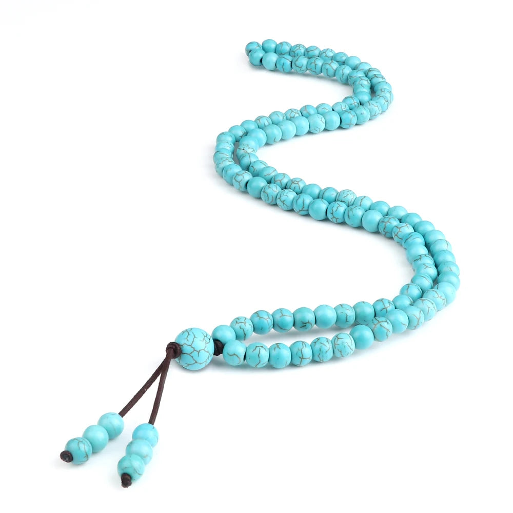 6MM Natural Light Blue Beaded Necklaces Fashion Handmade 108 Mala Beads Women Elastic Bracelet Yoga Meditation Men Jewelry Gifts