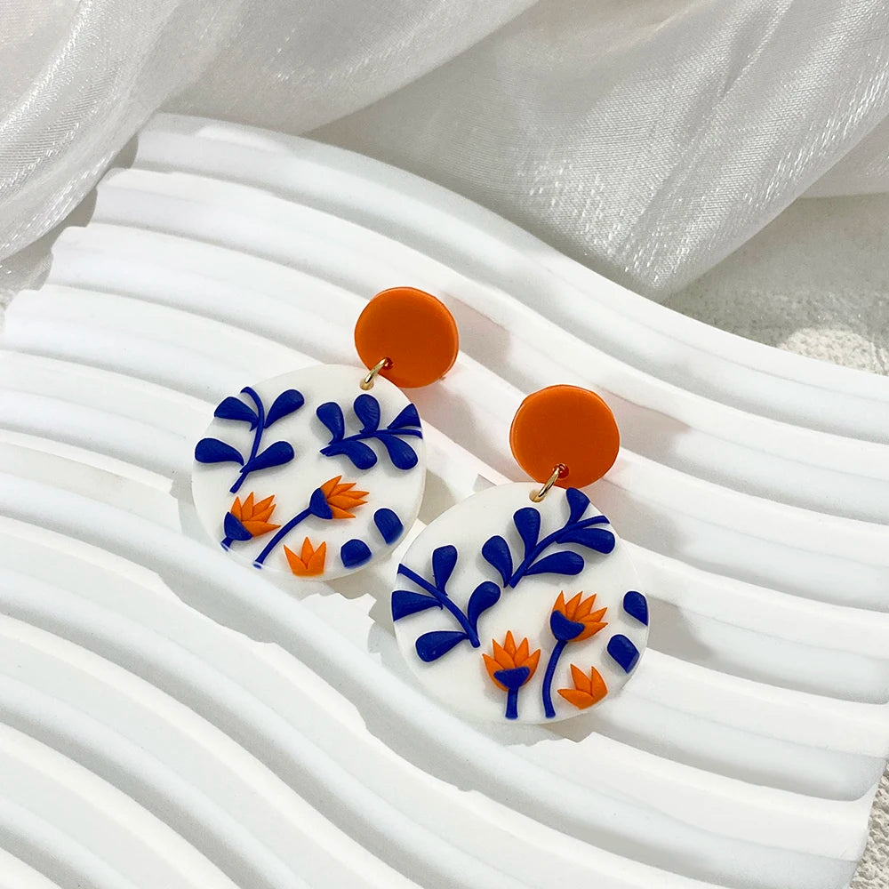 Handmade Polymer Clay Women Drop Earring Fashion Classic Bohemiam Multi Shapes Personality Blue Leaves Unique Jewelry