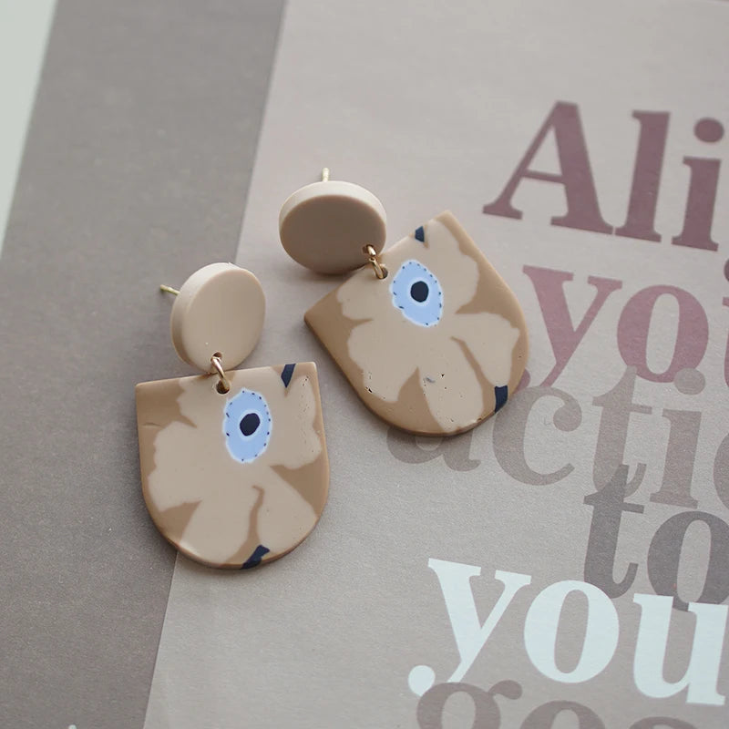 Flower Abstract Art Deco Pattern Multi Sizes Pendant Shapes Solid Colors Handmade Polymer Clay Earrings Sets For Woman Holiday