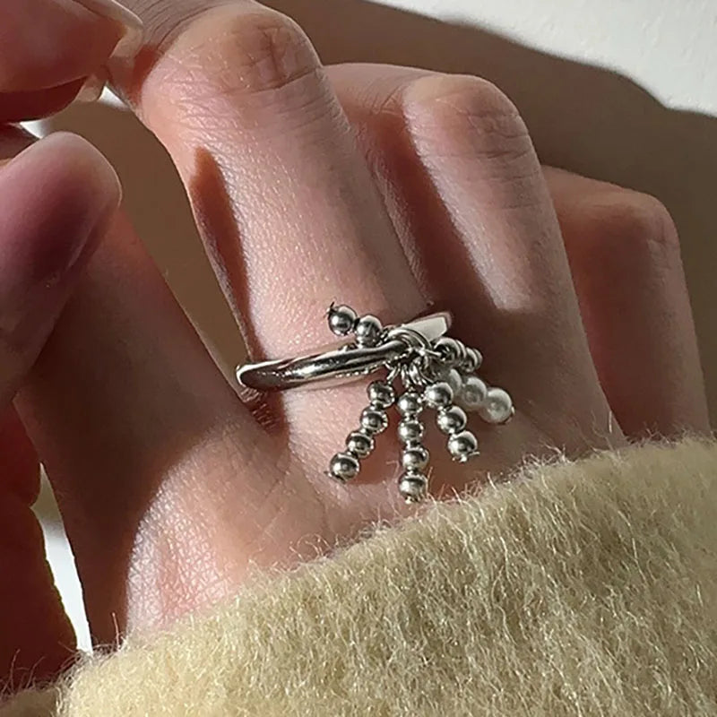 Vintage Punk Green Zircons Party Rings for Women Couples New Fashion Creative Tassel Geometric Handmade Party Jewelry