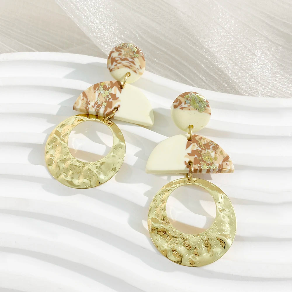 Summer Women's Colorful Earring Polymer Clay Metal Design Creative Print Classic Jewelry Cute Handmade Drop Earrings Chic