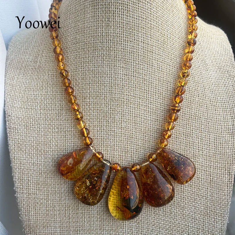 Floral Amber Necklace for Gift 2026 New Real Original Handmade Natural Baltic Plant Amber Jewelry Women Necklaces Wholesale