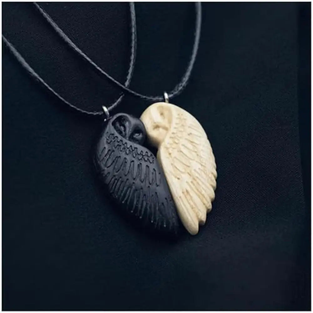 Wooden Owl Pendant Necklace Vintage Animal Pattern Rope Chain Deer Couple Necklace Ethnic Fox Handmade Boho Necklaces Jewelry