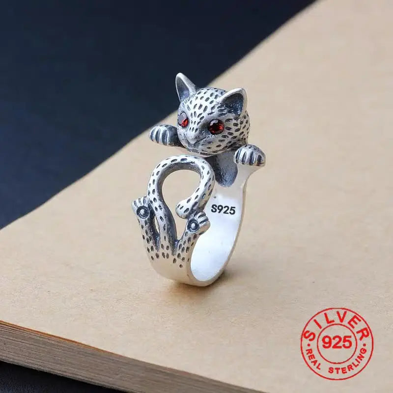 925 Sterling Silver Rings For Women Simple Vintage Handmade Adjustable Finger Leopard Ring Fashion Band Female Bijoux Gift