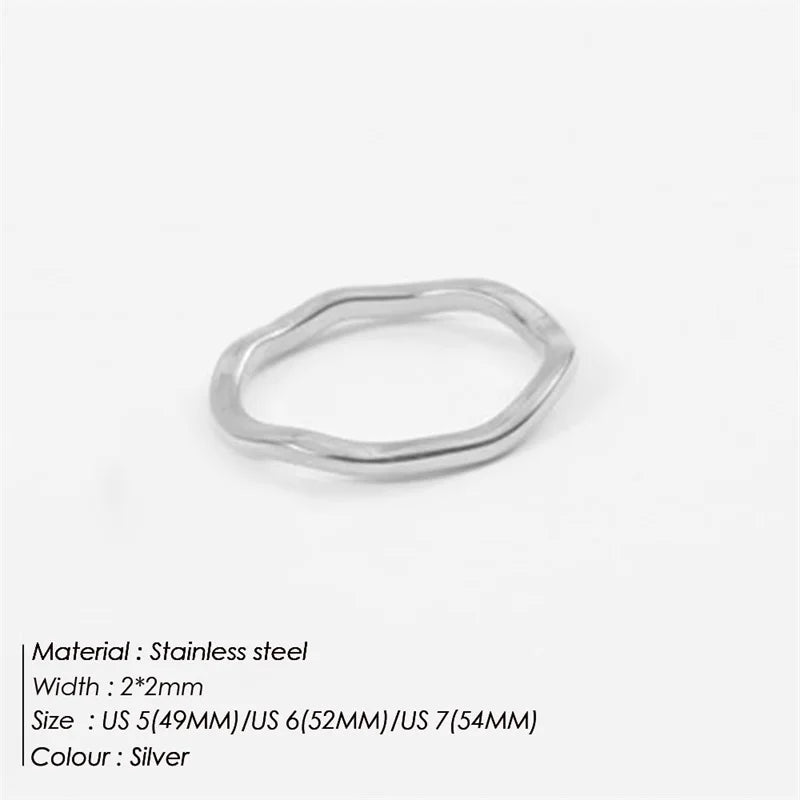 Stainless Steel Ring for Women Irregular Wave Rings Trendy Simple Geometric Handmade Couple Jewelry