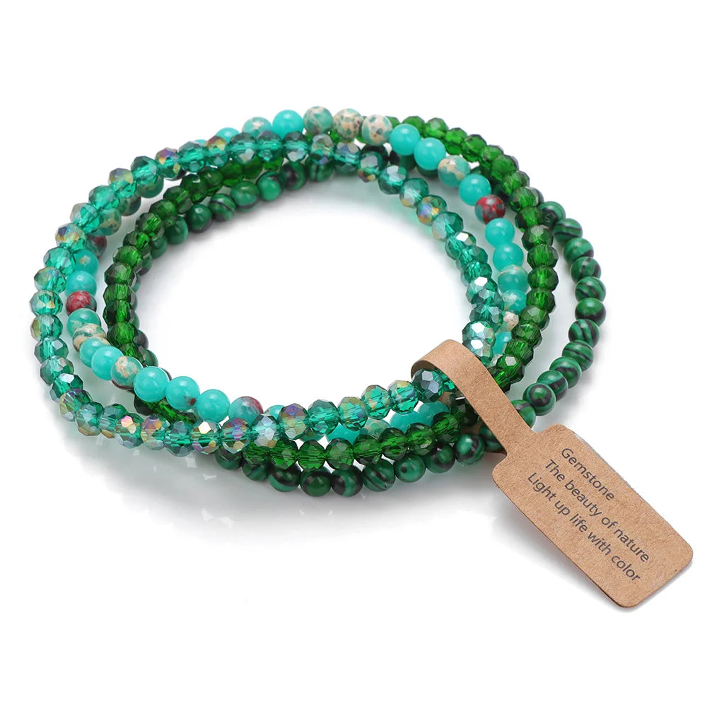 Handmade Natural Stone Bracelet Set 4mm Round Faceted Glass Quartz Agates Beads Bracelets Bangles for Women Men Lucky Jewelry