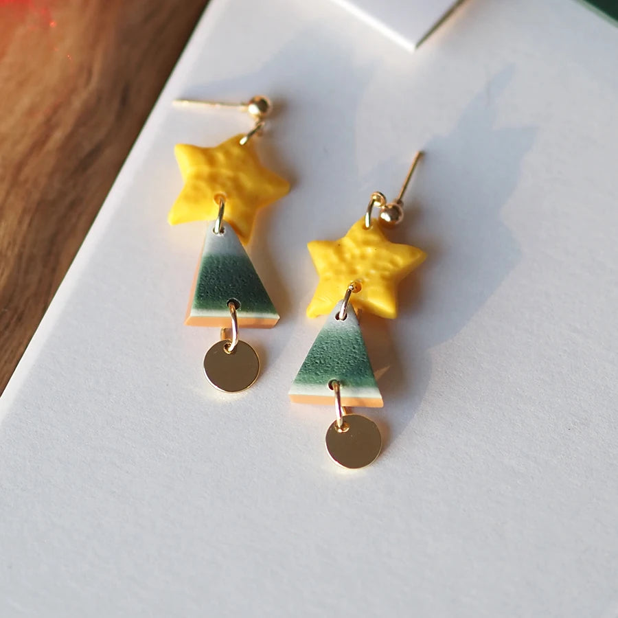 Christmas Tree Polymer Clay Earrings for Women Handmade Holiday Jewelry Cute Drop Earrings with Festive Design Party Accessories