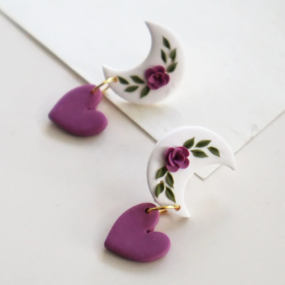 2025 New Polymer Clay Heart Earrings Women Handmade Mother's Day Moon Drop Earrings Hearts Dangle Earring  Jewelry Accessory