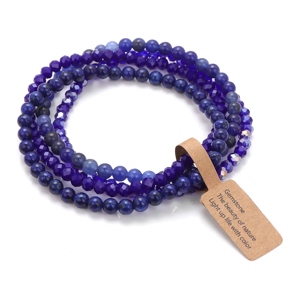 Handmade Natural Stone Bracelet Set 4mm Round Faceted Glass Quartz Agates Beads Bracelets Bangles for Women Men Lucky Jewelry