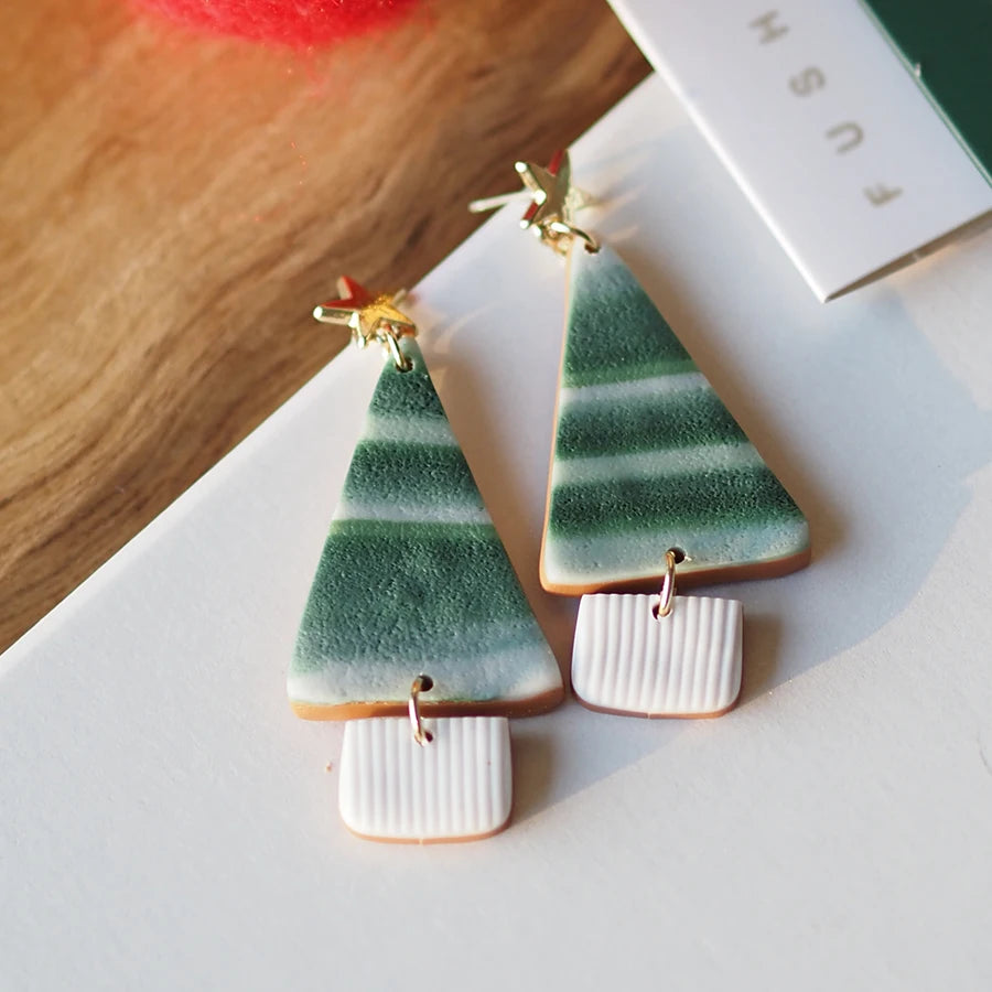 Christmas Tree Polymer Clay Earrings for Women Handmade Holiday Jewelry Cute Drop Earrings with Festive Design Party Accessories