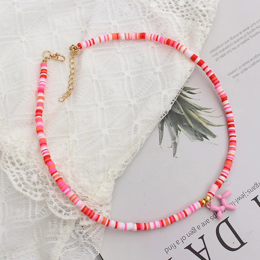 Korean Fashion Dog Design Necklace Trendy Colorful Polymer Clay Beads Choker Pendant Summer Handmade Beach Boho Femme Jewelry