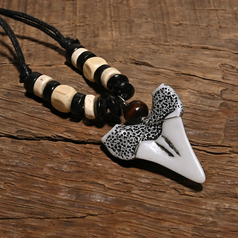 1PC Hawaii Surfer Jewelry Handmade Imitation Shark Teeth Pendant New Zealand Maori Tribal bone Choker WoMen's Men's Necklace