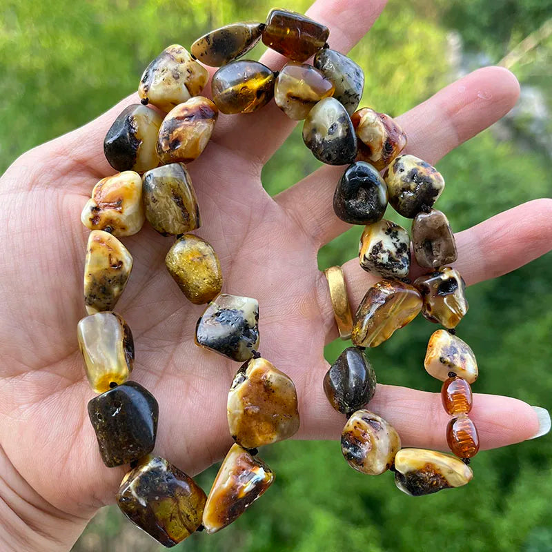 100% Natural Amber Necklace for Unisex New Real Original Handmade Irregular Baltic Amber Jewelry Unique Necklaces Gift