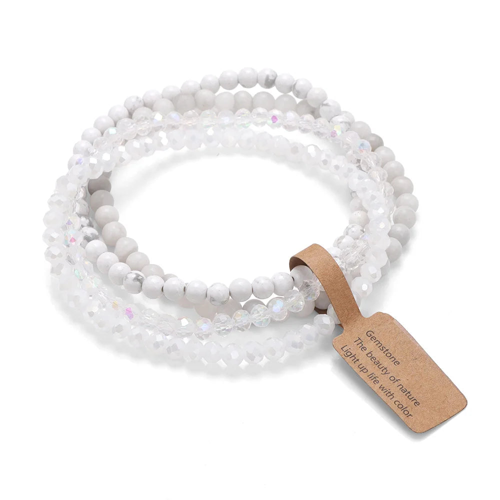 Handmade Natural Stone Bracelet Set 4mm Round Faceted Glass Quartz Agates Beads Bracelets Bangles for Women Men Lucky Jewelry