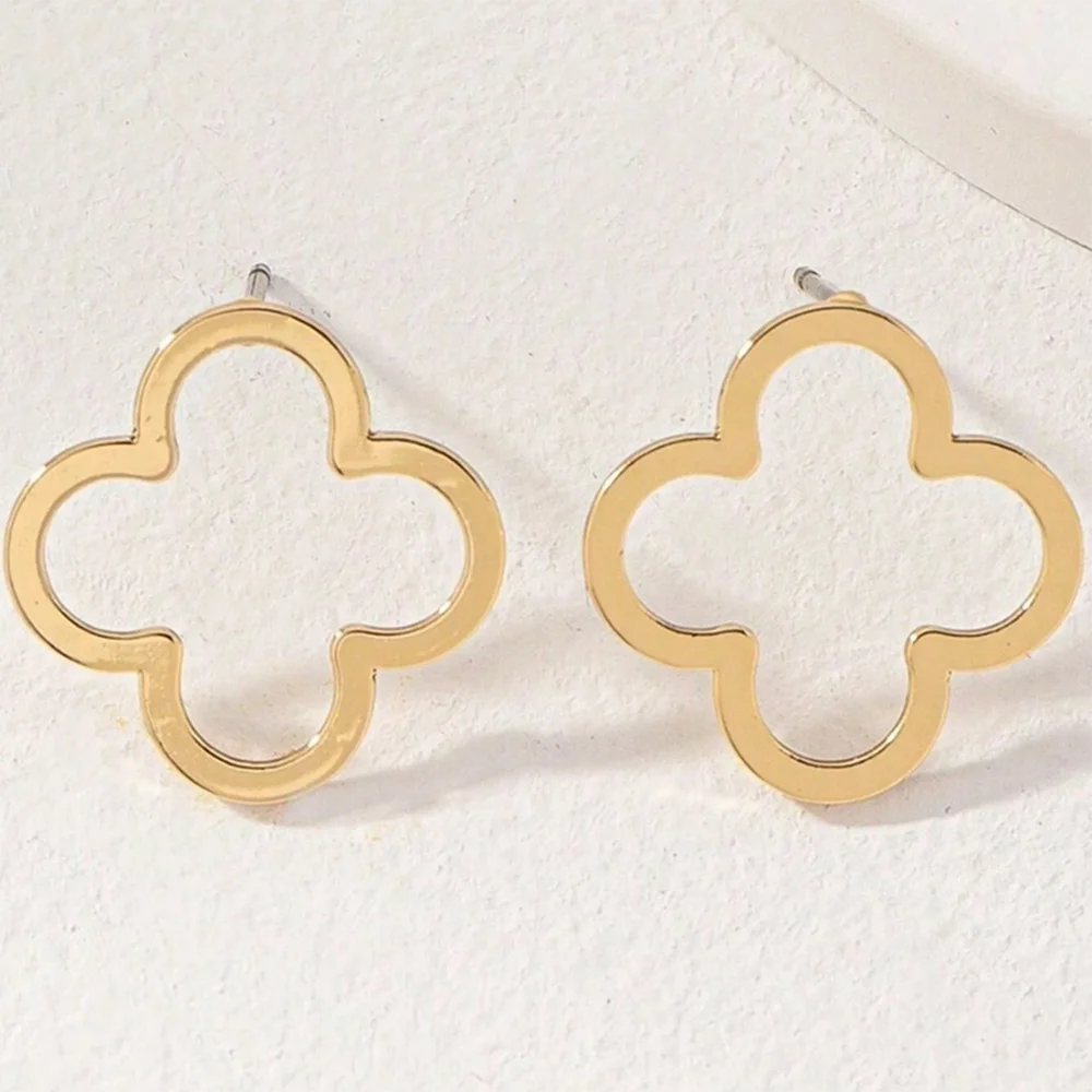 Stainless Steel Creative Hollow Four Plum Blossom Simple Style Four-Leaf Clover Handmade DIY Earrings Jewelry Accessories