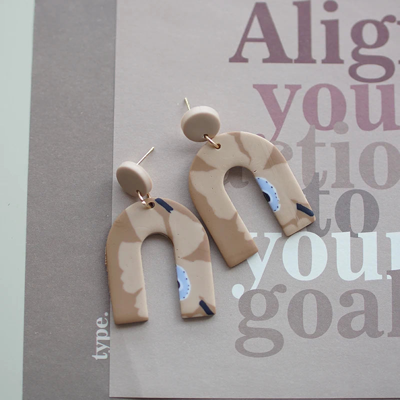 Flower Abstract Art Deco Pattern Multi Sizes Pendant Shapes Solid Colors Handmade Polymer Clay Earrings Sets For Woman Holiday