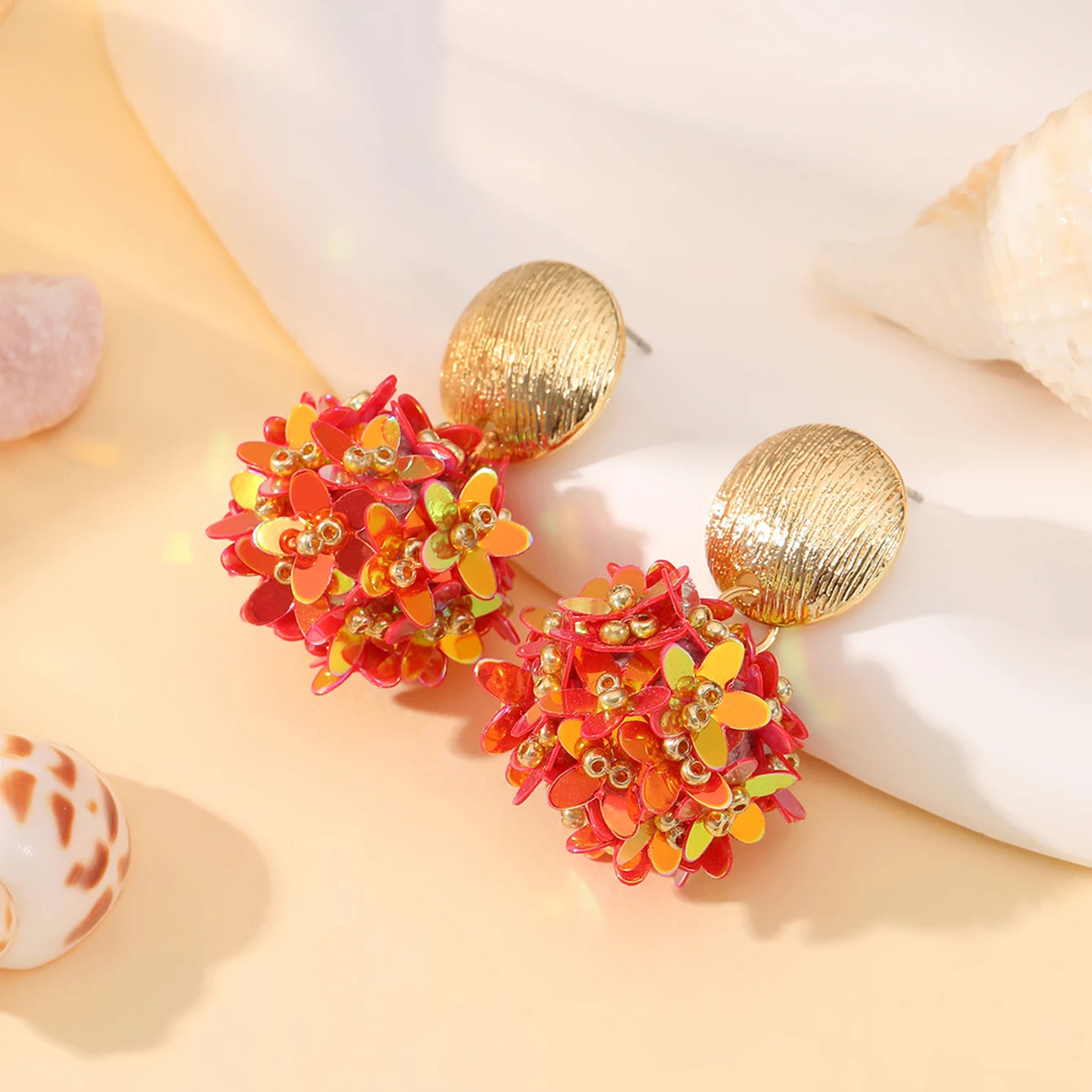 INKDEW Flower Petal Beads Big Round Drop Earrings For Women Long Earrings Handmade Fashion Jewelry Gift boho EA153