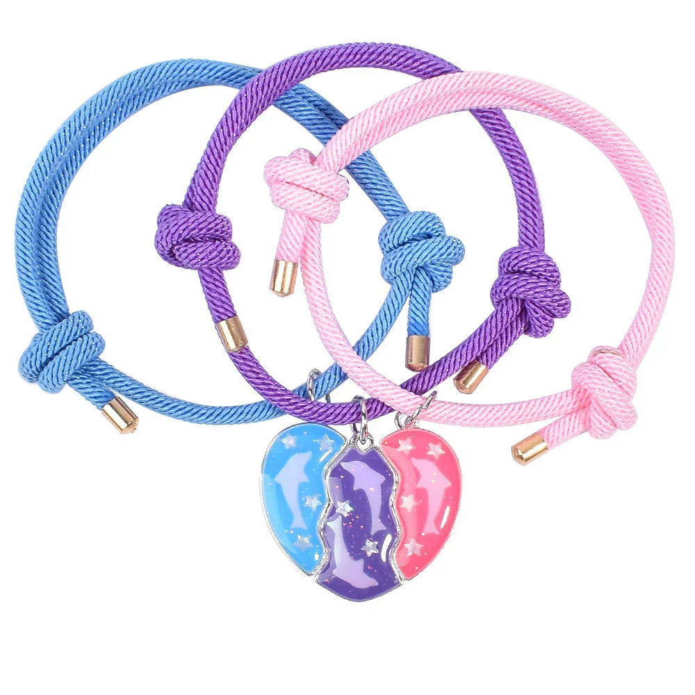 2/3Pcs Heart-shaped Stitching Bracelet Magnet Pendant BFF Friendship Handmade Weaved Jewelry Birthday Gifts for Kids Women 2025