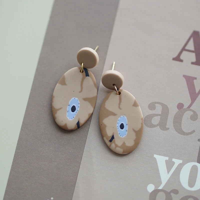 Flower Abstract Art Deco Pattern Multi Sizes Pendant Shapes Solid Colors Handmade Polymer Clay Earrings Sets For Woman Holiday