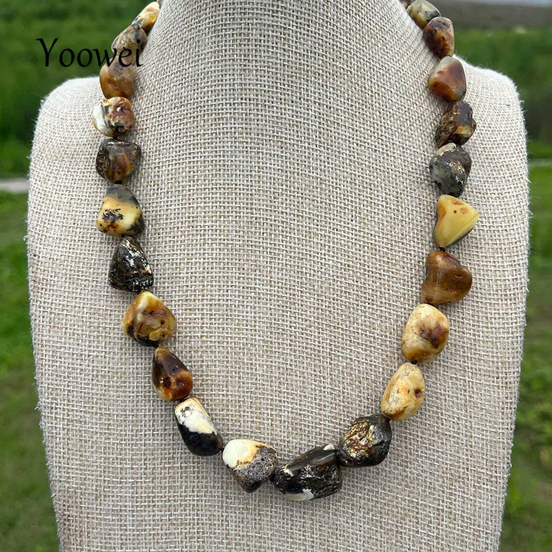 100% Natural Amber Necklace for Unisex New Real Original Handmade Irregular Baltic Amber Jewelry Unique Necklaces Gift
