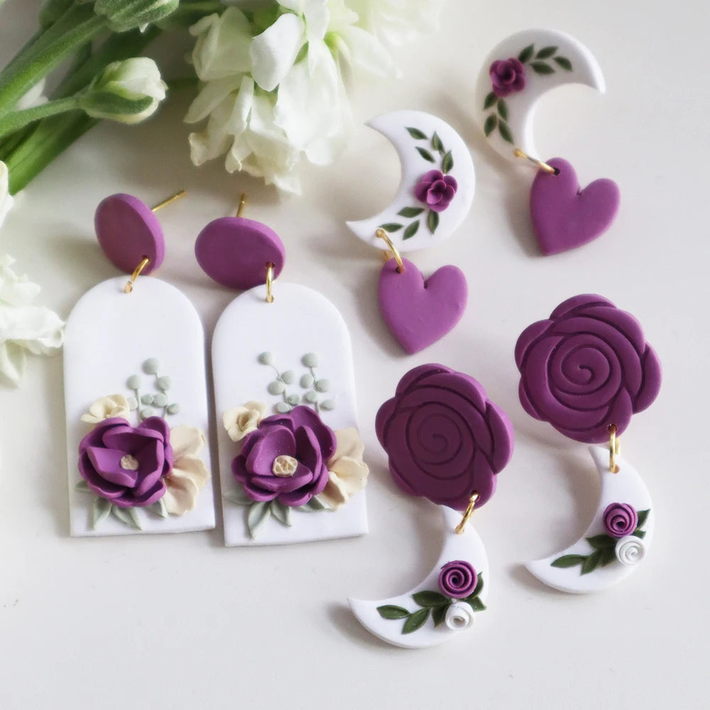 2025 New Polymer Clay Heart Earrings Women Handmade Mother's Day Moon Drop Earrings Hearts Dangle Earring  Jewelry Accessory